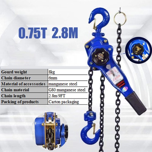 Portable Manual Lever Coffing Chain Hoist Come Along - 3/4 Ton Capacity Lift - Picture 2 of 13