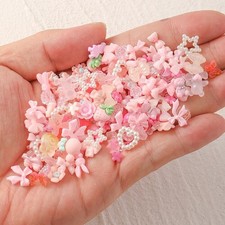 100PCS Mixed Design 3D Arcylic Nail Art Decor Aurora Bow Tie Heart Manicure Part