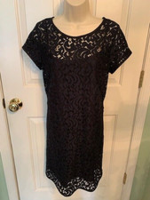 Ann Taylor Loft Navy Lined Lace Dress with Tie Back Size 8