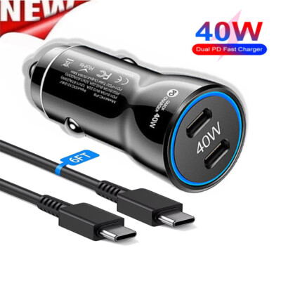 40W Dual USB-C Fast Car Charger Type-C Cable For iPhone 16e 15 14 13 12 Pro Max