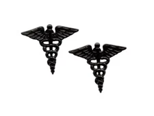 2 MEDICAL CADUCEUS STAFF BLACK LAPEL HAT COLLAR PIN DOCTOR DOC HOSPITAL TIE TAC