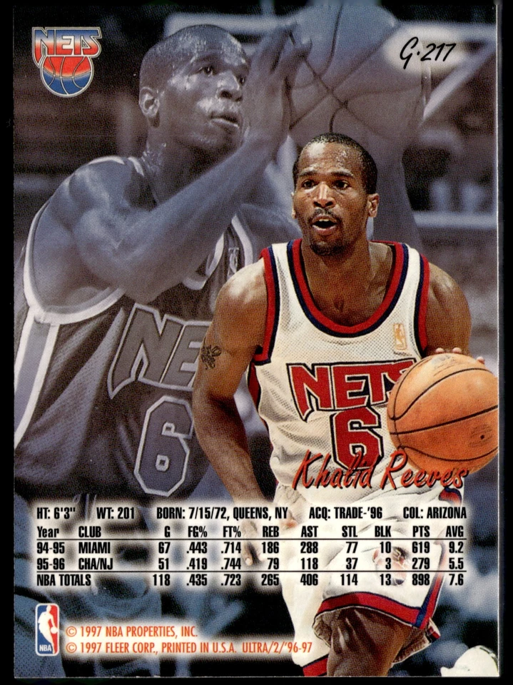1996-97 Fleer Ultra #G-217 Khalid Reeves Gold Medallion New Jersey Nets - Image 2 of 2