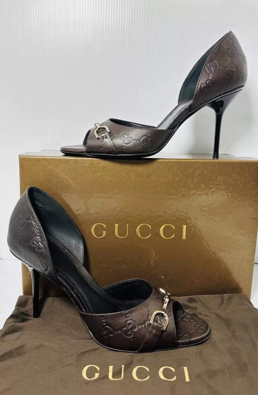 Escarpins Gucci marron Guccissima cuir Horsebit D'orsay bout ouvert taille 38
