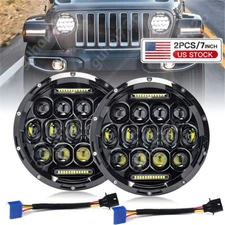 2X 7"inch Round LED Halo Headlights Hi/Lo DRL Beam for Jeep Wrangler JK LJ TJ CJ