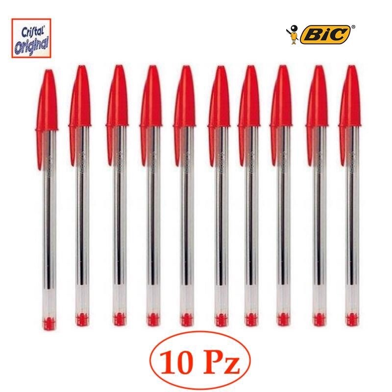 10 PENNE BIC A SFERA CRISTAL ORIGINAL INCHIOSTRO ROSSO