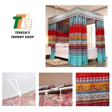 Bohemian 4 Corner Post Bed Curtain Canopy Bed Curtain Drapes for Adults Girls...