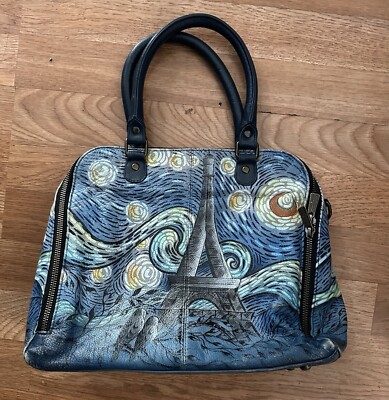 ANUSCHKA Starry Nights Paris Medium Organizer Satchel Eiffel Tower Blue ART BAG