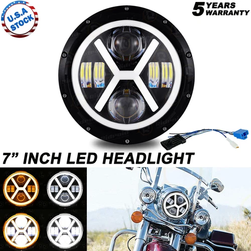 DOT 7" inch Motorcycle Headlight Round LED Projector Halo For Harley Cafe Racer