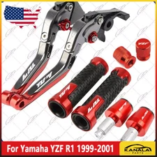 US / CNC Handle Grips End Cap Brake Clutch Levers / For Yamaha YZF R1 1999-2001