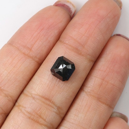 1.45 CT Natural Loose Emerald Shape Diamond 7.00 MM Black Color Diamond KQ2077 - Picture 3 of 8