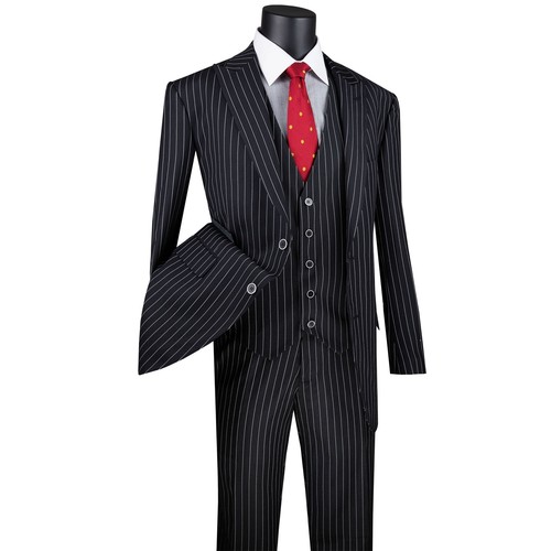 BIG & TALL Men's Black Gangster Stripe 3-Piece Classic-Fit Suit NWT - Picture 3 of 3