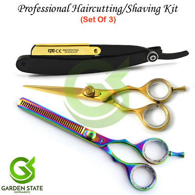Salon Barber Hairdresser Accessories Kit Thinning Scissors Set Shaving Razor 