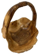 VTG Hand Carved Knotted Knobby Burl Wood Bowl Basket Rustic Primitive Folk Art