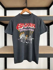 Vintage 1983 Saxon Power & the Glory Leeds Black T-shirt Sz S