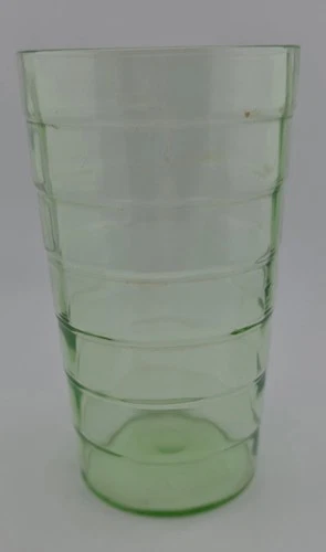 HOCKING GLASS CO. BLOCK OPTIC GREEN 12-OUNCE 4-7/8" TALL FLAT BASE TUMBLER!