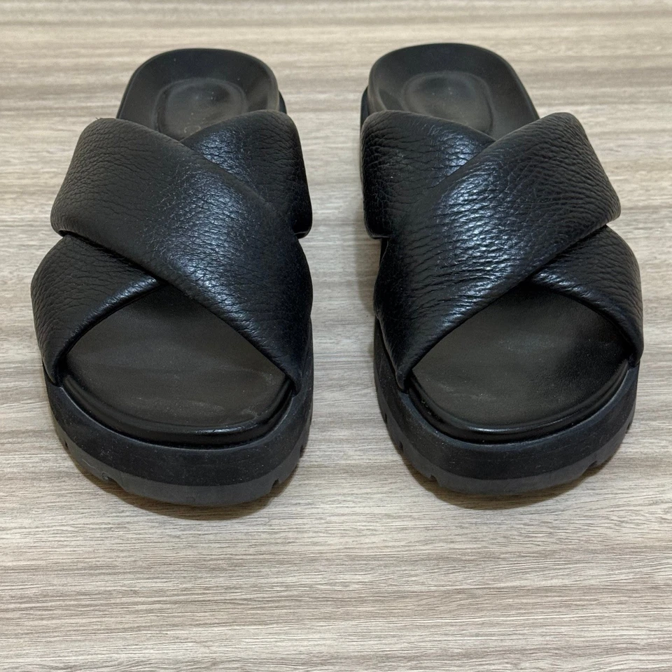 Vionic Sandals Women 8 Black Vesta Leather Criss Cross Platform Slide Comfort - Image 3 of 4