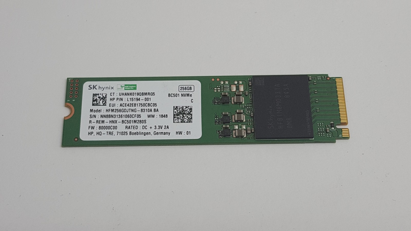 Lot of 10 SK Hynix BC501 HFM256GDJTNG-8310A 256 GB NVMe 80mm Solid State Drive