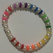Multicolor Stretch Clay Beads Round Bracelet With Pearls New