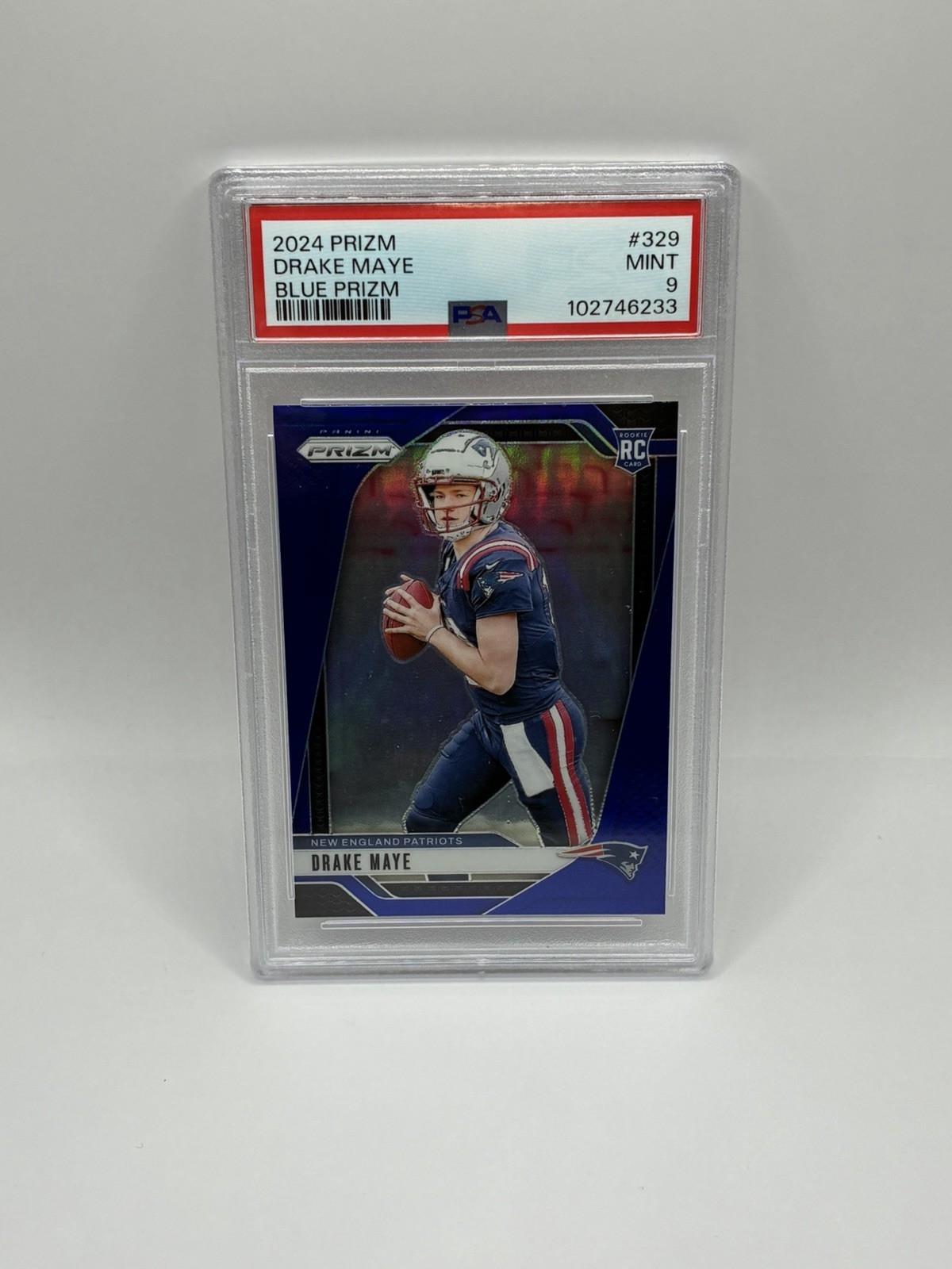 2024 Panini Prizm Blue SSP Rookie Drake Maye #329 PSA 9 Color Match Super Bowl