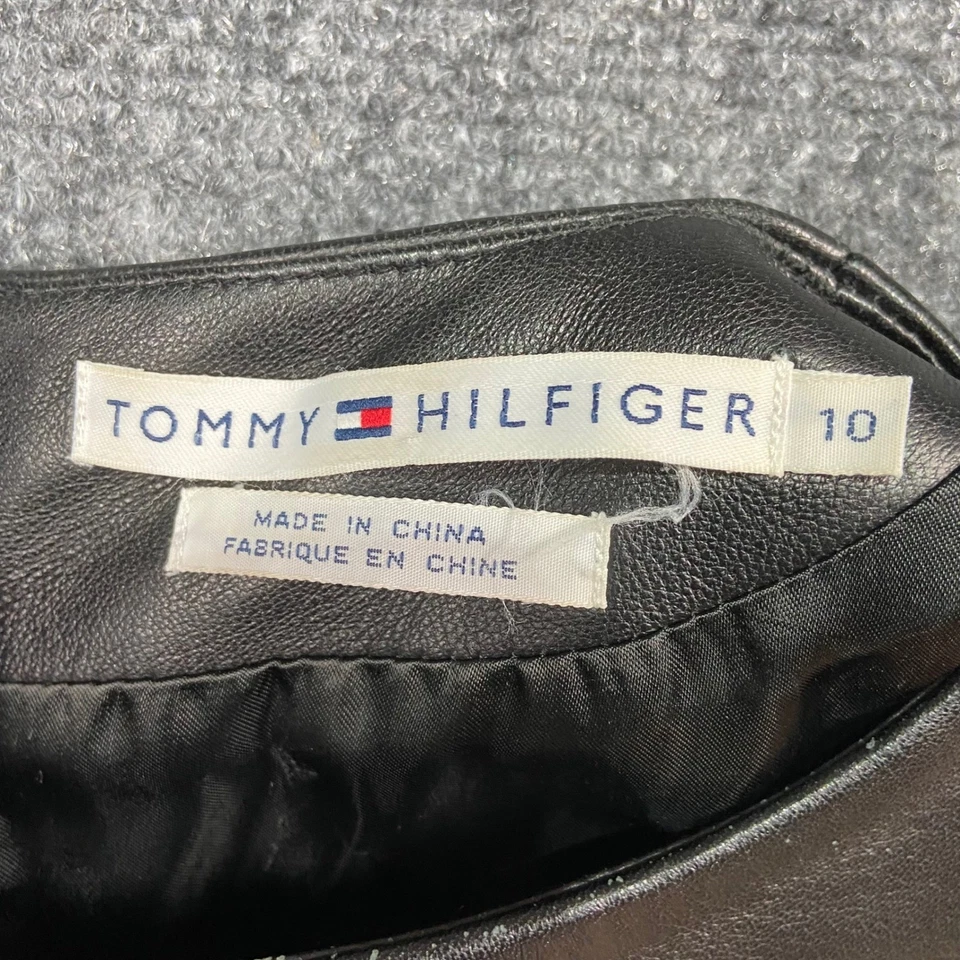 Vestido Tommy Hilfiger Vintage Cuero Negro Talla 10 Funda Sin Mangas Mini Años 90 Foto 3 de 4