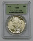 1922 - Silver Peace Dollar - PCGS MS 63 OGH