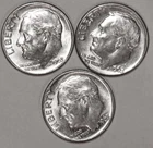 (3) 1963-D Roosevelt Dimes - About Uncirculated - #3304E - FREE SHIPPING