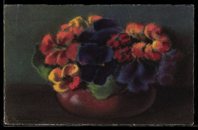 Artist postcard Meissner & Buch M&B No. 2287: vase with pansies 