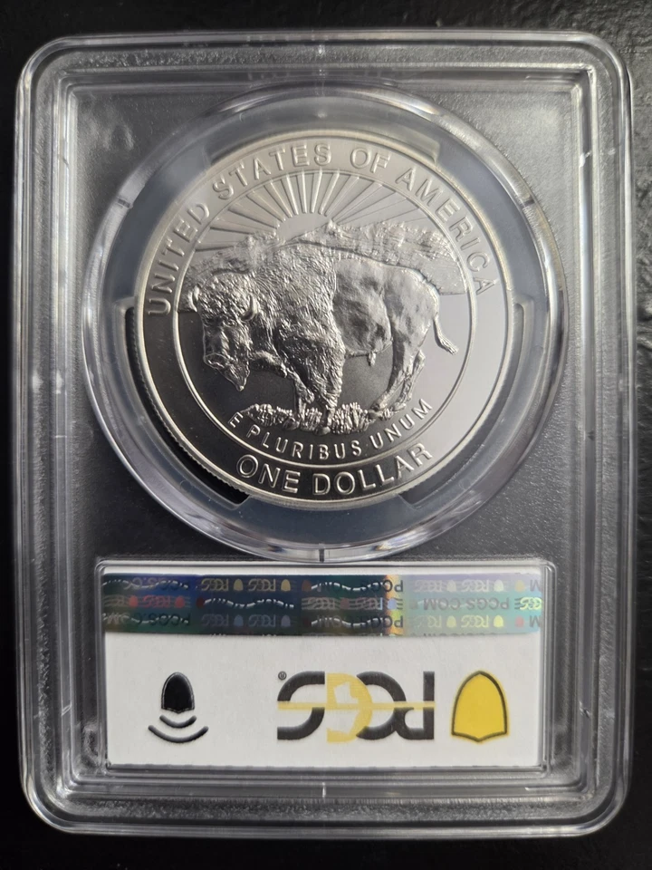 Dólar de plata conmemorativo Yellowstone 1999-P graduación profesional MS70 ETIQUETA AZUL  Foto 2 de 4