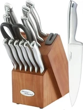 Professional Kitchen Knife Set with Block Wooden German Stainless Steel.