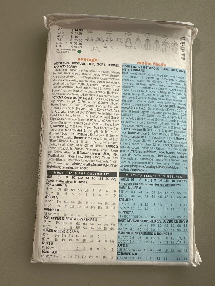 Butterick Making History 3071 Sizes 18-20-22 Historical Costume Sewing Pattern - Image 3 of 4