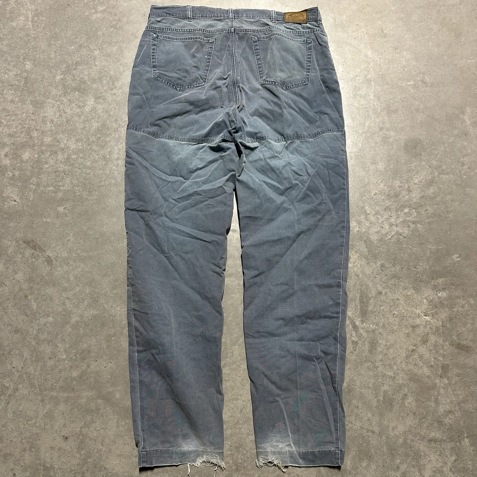 Pantalones Cabelas Hombres 38x36 Lona 5 Bolsillos Doble Rodilla Exterior Azul Verde De Colección Foto 4 de 4