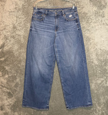 American Eagle Women 10L Classic Low Rise Baggy Wide Leg Denim Jean Stretch