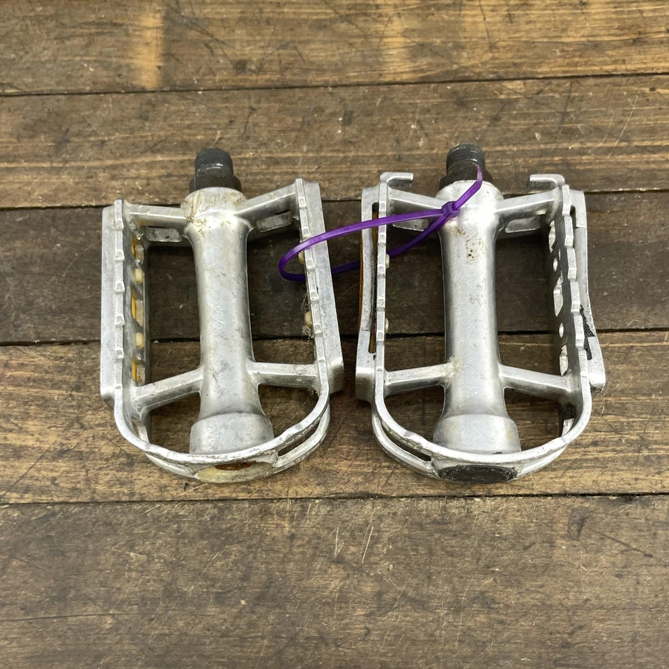 Pedales de bicicleta BMX de aleación vintage SR SP-467 Japón 9/16 3 piezas plataforma plateada Foto 4 de 4