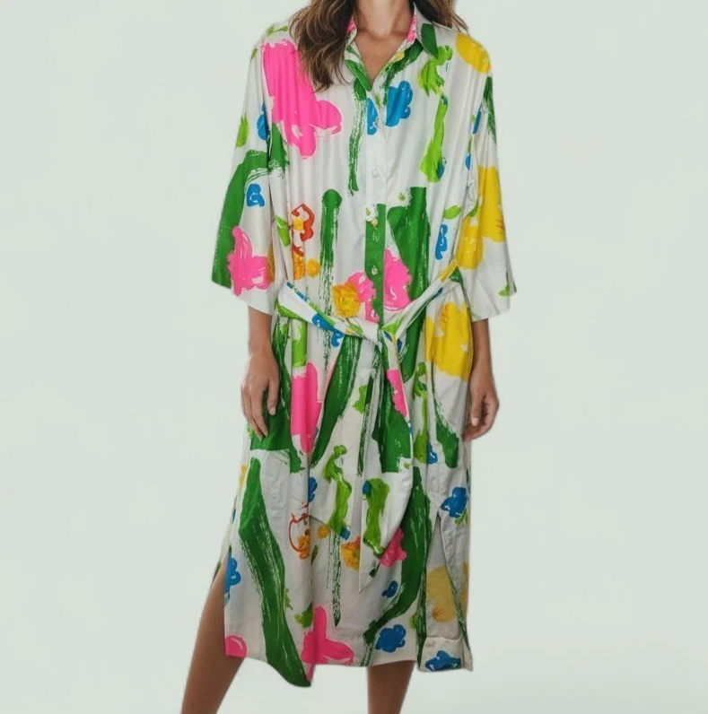 Vestido Maxi Forever Catherine Ogust Penthouse Kaftan Años 70 De Colección Estampado Abstracto O/S Foto 2 de 4