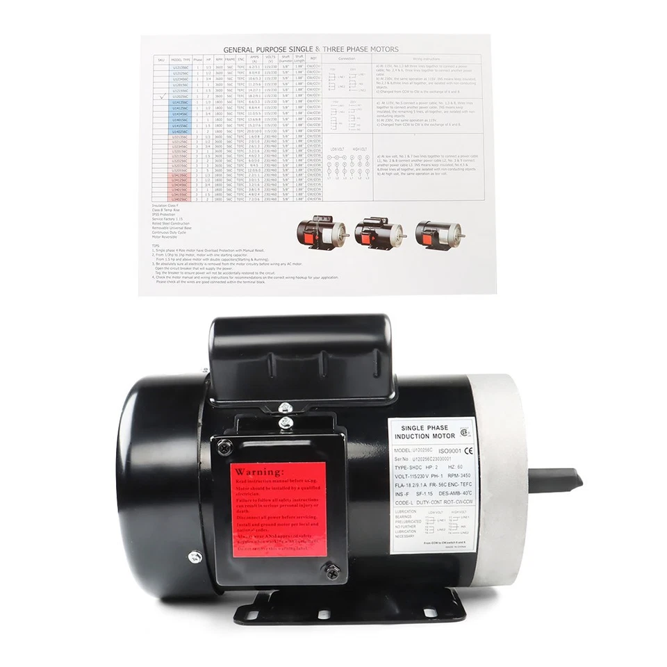 General Electric Motor 3450 RPM 1 Phase 56C 115V/230V 60HZ 5/8"Shaft 2HP CW/CCW - Image 3 of 4