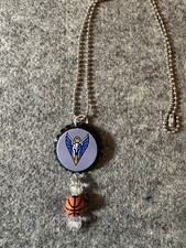 Valkyries Basketball Round Charm Necklace silver,Orange w/ Silver Ball Chain
