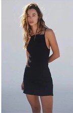 Free People Iyla Smocked Mini Dress - Black Large New* KC670