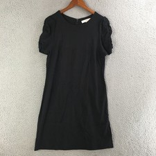 Loft Shift Dress Womens 10 Puff Short Sleeve Crew Neck Casual Back Zipper Black