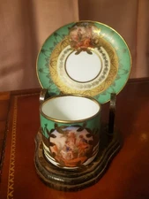Historic Special ROYAL VIENNA STYLE Czechoslovakia DEMITASSE AND SAUCER Antique