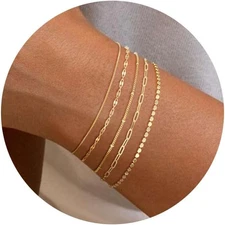 Gold Bracelets Women, 14K Dainty Gold Plated Stackable Bracelets jewelry girl