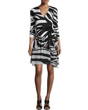 Diane Von Furstenberg Riviera Wrap Dress Womens 0 White/Black Zebra Print Silk