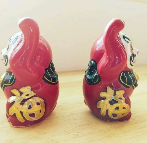 KUTANI YAKI WARE Pair Maneki Neko Japanese Lucky Cat Daruma Doll Darma Japan 7cm - Picture 7 of 8