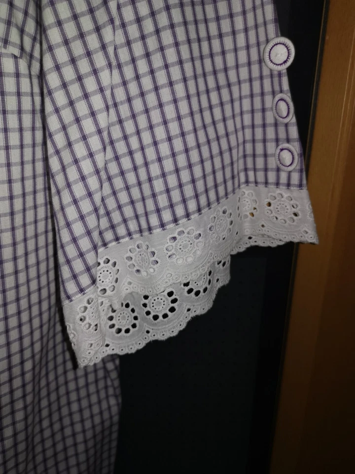 ❤️ DamenTrachtenbluse Julius Lang Lila/weiss gestreift, Gr46 Mit Spitze,wie Neu! - Bild 2 von 4