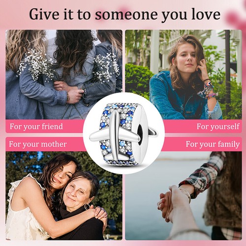 MULA Original Flugzeug Clip DIY Charm CZ Für Frauen Armband 925 Versilbert - Bild 5 von 5