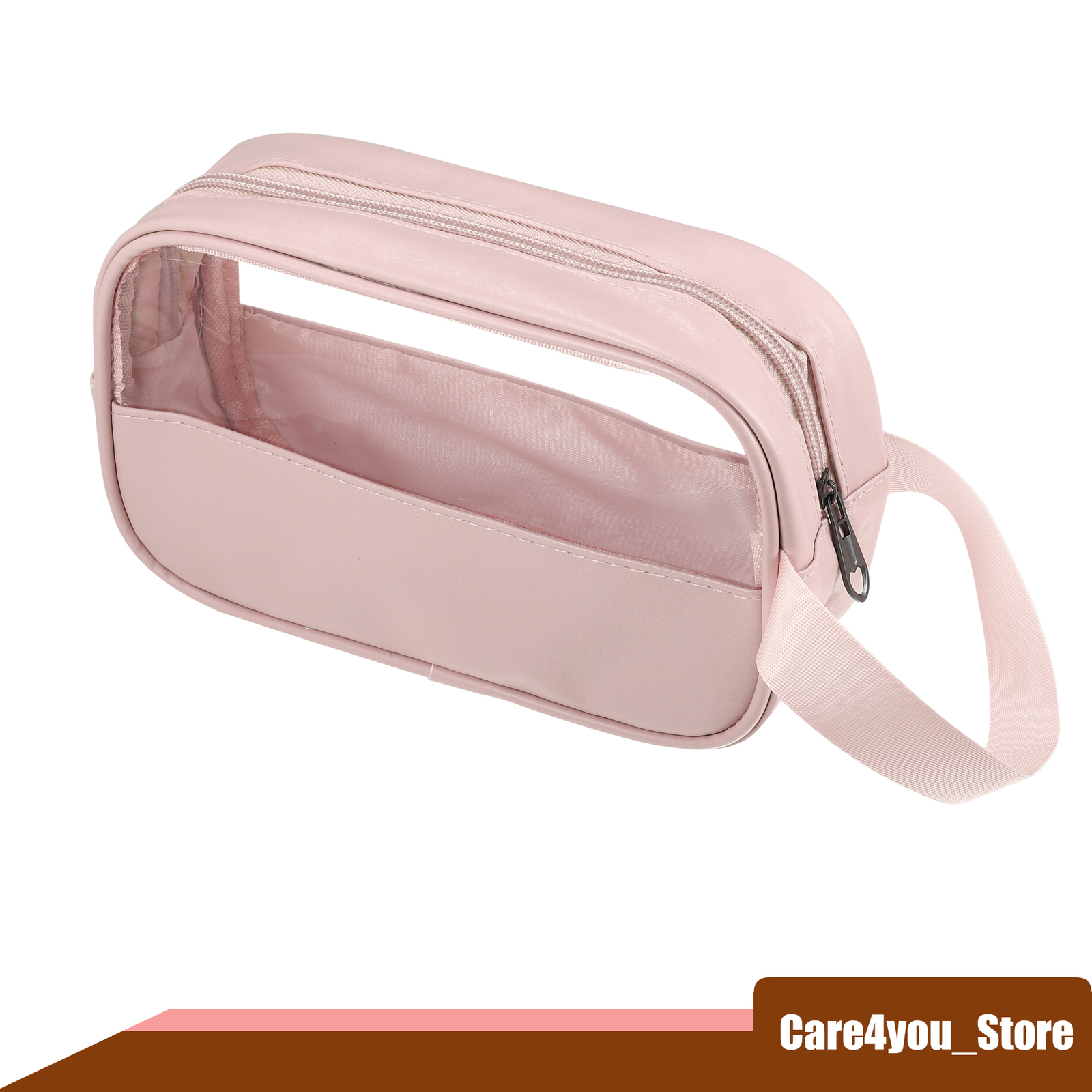 Large Pink Zipper Clear Travel Toiletry Bag for Women Portable Cosmetic Organizer-image