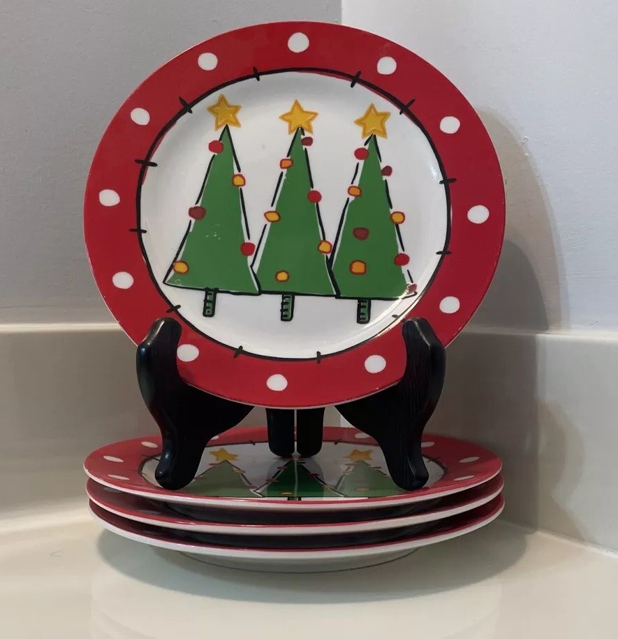 Set Of Four Ceramic Christmas Tree Dessert/Salad /Appetizer Plates