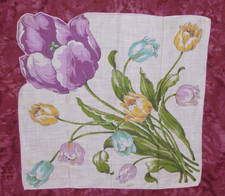 Vintage Hanky TULIPS Mid CENTURY Handkerchief Hankie Tulip Wedding Bridal