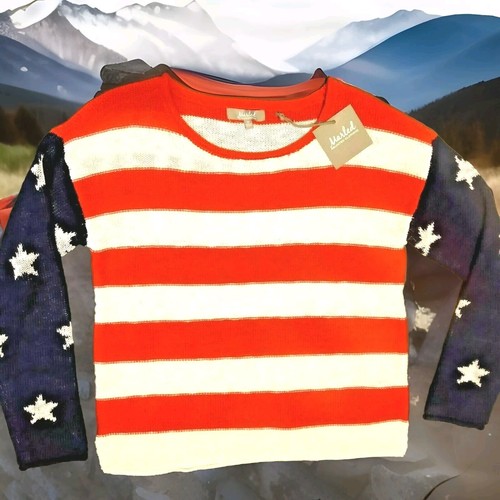 New Flag Sweater Women's Medium Red White Striped Navy Star Quality NWT - Picture 1 of 7