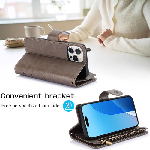 Zip Wallet Case Leather Flip Stand Cover For iPhone 16 Pro Max 15 Plus 14 13 12 - 第 6/18 張圖片