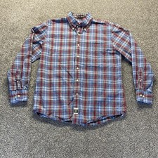 IZOD Shirt Mens Medium Blue Red Plaid Long Sleeve Button Down Heritage Tartan